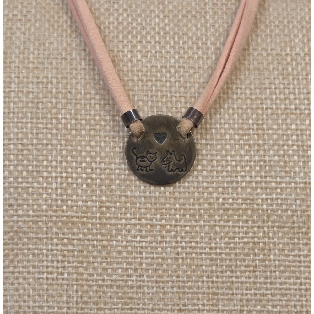 Retired Silpada Sterling Silver & Pink Suede Cat‎ & Dog Pendants Necklace Israel